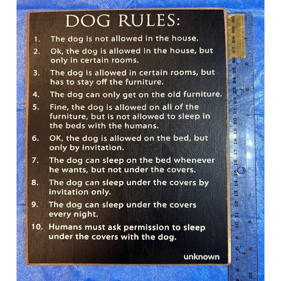 Dog Rules Decorative Wall Sign 12" X 10" Black & White Wooden Plaque Humor Home - Picture 2 of 3